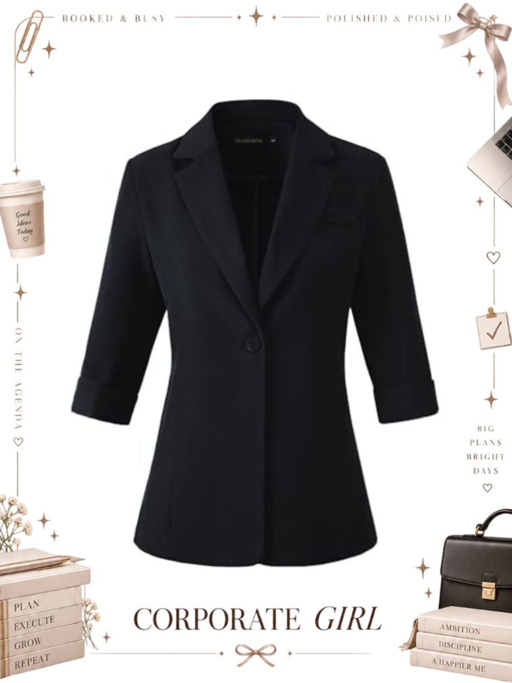 Women's 3/4 Sleeve Lightweight Blazer Business Casual Suit Jacket